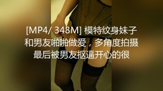 [MP4/ 348M] 模特纹身妹子和男友啪啪做爱，多角度拍摄最后被男友抠逼开心的很